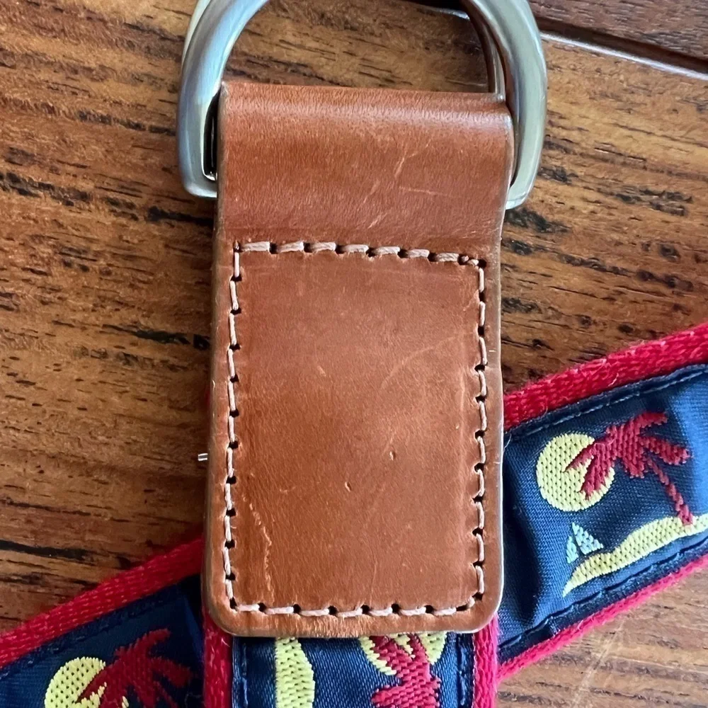 Talbots Ribbon and Leather D-Ring Sailboats/Palm Tree Belt